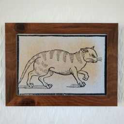 Cat Familiar - Framed Woodcut Reproduction On Canvas Witch Trial Pamphlet, 1549 Handmade Occult Witchcraft Supernatural Art - thumbnail 1