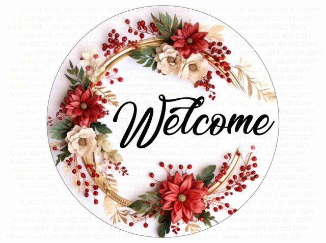 Christmas Welcome Wreath Sign, Merry Xmas Merry Xmas Wreath, Christmas Poinsettia - image 1