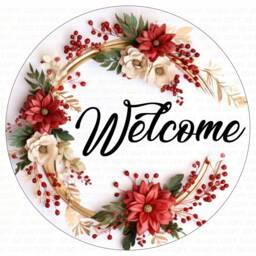 Christmas Welcome Wreath Sign, Merry Xmas Merry Xmas Wreath, Christmas Poinsettia - thumbnail 3