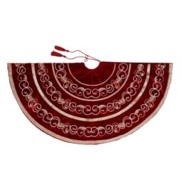 Red Christmas Tree Skirt 60 Inch Extra Large Velvet Tree Skirt Swirl Decorations Heirloom Gift - thumbnail 3