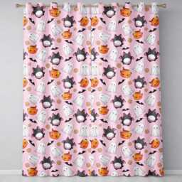 Cute Kawaii Halloween Ghost Bat Candy Pumpkin Seamless Pattern Blush Background Readymade Eyelet Ring Top Thermal 100% Blackout Curtains - thumbnail 2