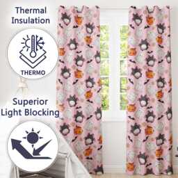 Cute Kawaii Halloween Ghost Bat Candy Pumpkin Seamless Pattern Blush Background Readymade Eyelet Ring Top Thermal 100% Blackout Curtains - thumbnail 3