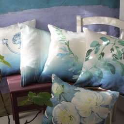 Cushion Cover in Linen, Flowers, Water Color Original, Digital Printed - thumbnail 4