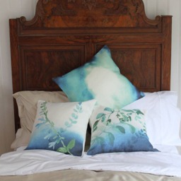 Cushion Cover in Linen, Flowers, Water Color Original, Digital Printed - thumbnail 3