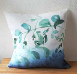 Cushion Cover in Linen, Flowers, Water Color Original, Digital Printed - thumbnail 1