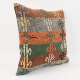 Vintage Turkish Kilim Pillow Cover 18'' Wool Cushion - thumbnail 3
