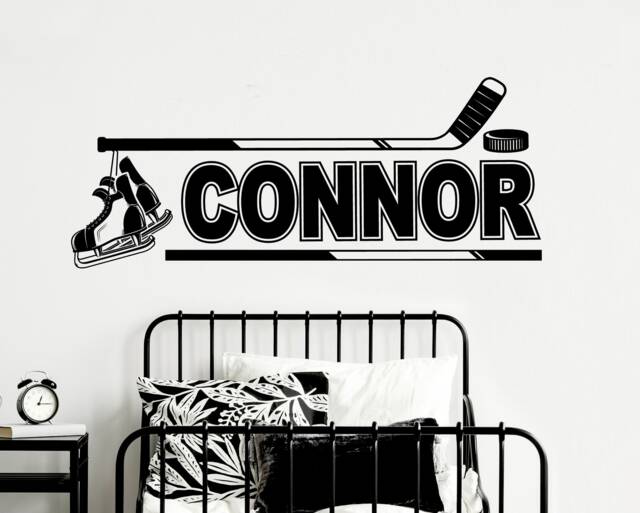 Personalized Hockey Wall Decal Custom Name, Skates & Puck Design - image 1