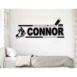 Personalized Hockey Wall Decal Custom Name, Skates & Puck Design - thumbnail 2
