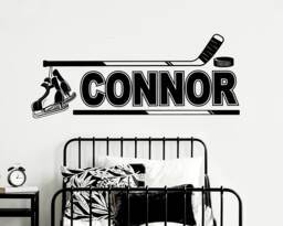 Personalized Hockey Wall Decal Custom Name, Skates & Puck Design