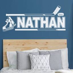 Personalized Hockey Wall Decal Custom Name, Skates & Puck Design - thumbnail 3