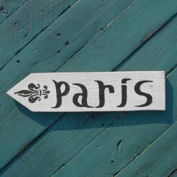 Paris Sign Reclaimed Wood Fleur De Lis Painting France Arrow Rustic Chic Decor Custom Color Primitive Folk Art Wooden Wall - thumbnail 1