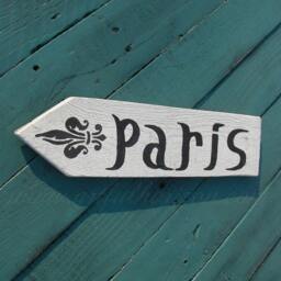 Paris Sign Reclaimed Wood Fleur De Lis Painting France Arrow Rustic Chic Decor Custom Color Primitive Folk Art Wooden Wall - thumbnail 3