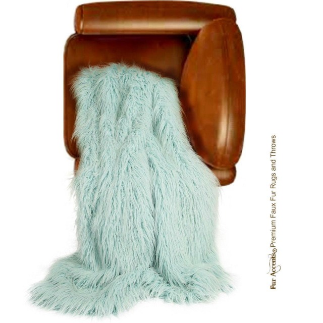 Mint Green Faux Fur Throw Blanket - Shaggy Mongolian Llama, Handmade in Usa - image 1