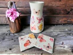 Pastel Watercolour Butterfly Vase, Themed Gifts, Pretty Home Decor, Butterflies, Coasters - thumbnail 1
