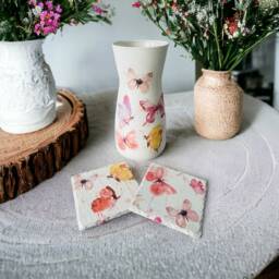 Pastel Watercolour Butterfly Vase, Themed Gifts, Pretty Home Decor, Butterflies, Coasters - thumbnail 2