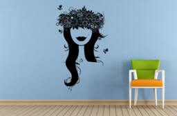 Woman Girl Flowers Butterfly's Hair Style Salon Barber Wall Room Vinyl Mural Art Decor Decal Sticker L1675 - thumbnail 1