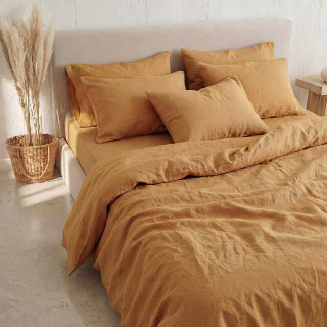 Linen Pillowcase Set, 2 Yellow Ochre Pillow Cases, Euro Shams, Bedding - image 1