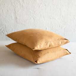 Linen Pillowcase Set, 2 Yellow Ochre Pillow Cases, Euro Shams, Bedding - thumbnail 2
