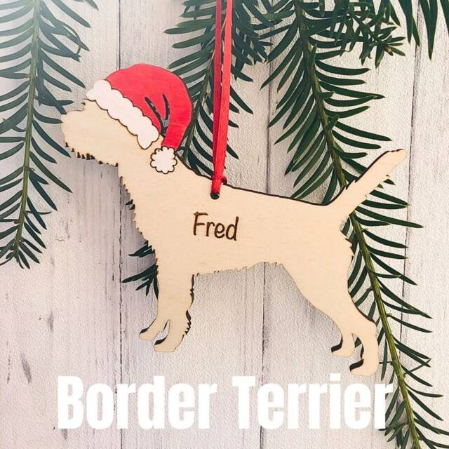 Personalised Border Terrier Christmas Ornament Hand-Painted Santa Hat - image 1