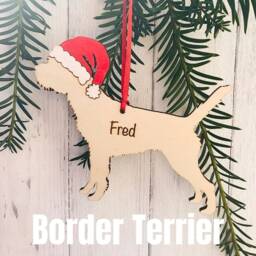 Personalised Border Terrier Christmas Ornament Hand-Painted Santa Hat - thumbnail 1
