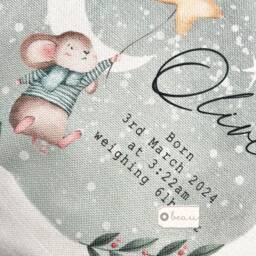 Personalised Newborn Baby Cushion - Birth Details Mouse Keepsake Pillow - thumbnail 2