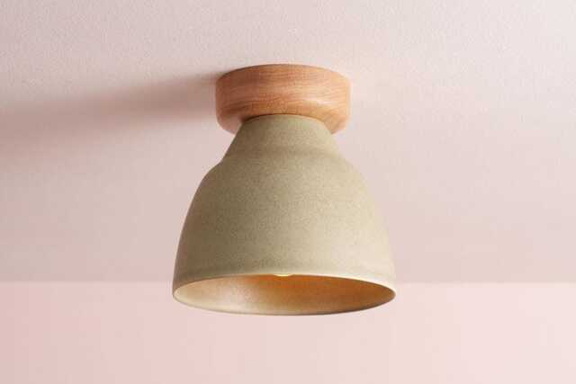 Green Small Element Flush Mount Ceiling Light in Ceramic & Oak - image 1