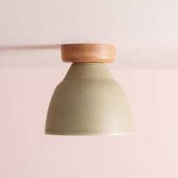 Green Small Element Flush Mount Ceiling Light in Ceramic & Oak - thumbnail 3