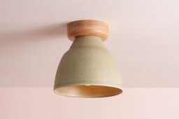 Green Small Element Flush Mount Ceiling Light in Ceramic & Oak - thumbnail 1