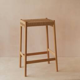 Oak Bar Stool With Woven Danish Cord Seat - thumbnail 3