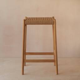 Oak Bar Stool With Woven Danish Cord Seat - thumbnail 2