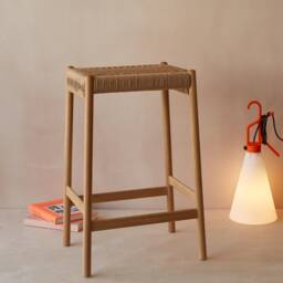 Oak Bar Stool With Woven Danish Cord Seat - thumbnail 1