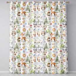Woodland Deer Owl Mushrooms Stars Seamless Pattern Readymade Eyelet Ring Top Thermal 100% Blackout Curtains - thumbnail 2