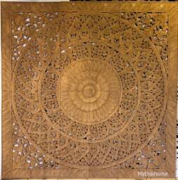 Large Carved Wood Mandala, Carved Headboard King, Teak King Headboard, Mandala Wall Art Panel, Natural Teak Panel, Thai Carving