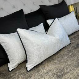 White Black Amelie Cushion Cover Silver Shimmer Fabric Velvet Piping Luxury 12x20 Pillow Sham Monochrome Decor Handmade in UK - thumbnail 2