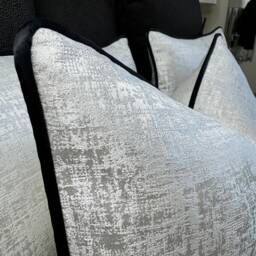 Elegant White & Black Amelie Decorative Pillow Cover With Silver Shimmer & Satin Piping 12x20 - thumbnail 2