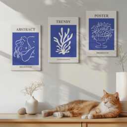 Canvas Art Set Of 3 - Stylish Blue Posters By Henri Matisse, Large Wall Art, Abstract Hanging Piece - thumbnail 1