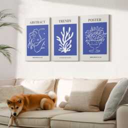 Canvas Art Set Of 3 - Stylish Blue Posters By Henri Matisse, Large Wall Art, Abstract Hanging Piece - thumbnail 2