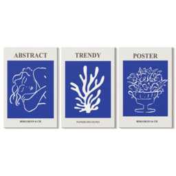 Canvas Art Set Of 3 - Stylish Blue Posters By Henri Matisse, Large Wall Art, Abstract Hanging Piece - thumbnail 3