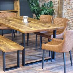 Louth Sq Dining Table Solid Wood Chamfer Edge - Industrial Square Steel Legs Modern Rustic Interior Design Cozy Natural & Stylish - thumbnail 2