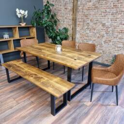 Louth Sq Dining Table Solid Wood Chamfer Edge - Industrial Square Steel Legs Modern Rustic Interior Design Cozy Natural & Stylish - thumbnail 3