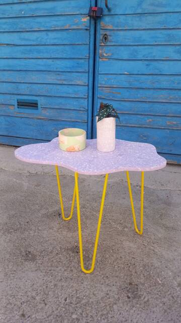 Coffee Table, Terrazzo, Cloud, Side, Balcony On Metal Legs - image 1