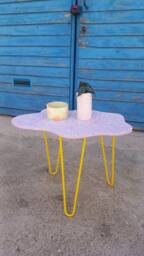 Coffee Table, Terrazzo, Cloud, Side, Balcony On Metal Legs - thumbnail 1