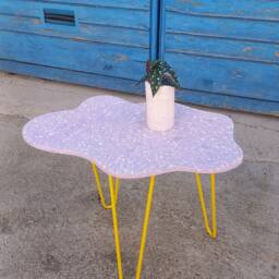 Coffee Table, Terrazzo, Cloud, Side, Balcony On Metal Legs - thumbnail 2
