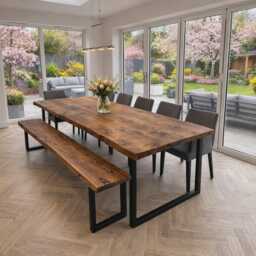 Firsby Rustic Live Edge Dining Table, Square Steel Legs - thumbnail 1