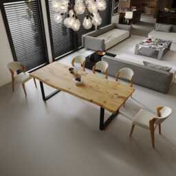 Firsby Rustic Live Edge Dining Table, Square Steel Legs - thumbnail 4