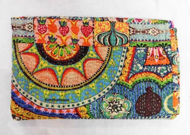 Handmade Indian Kantha Quilt Cotton Bedspread Throw, Bohemian Bedding - image 1