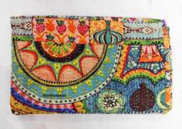 Handmade Indian Kantha Quilt Cotton Bedspread Throw, Bohemian Bedding - thumbnail 1
