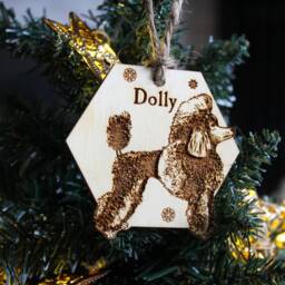 Poodle Personalised Wooden Bauble Ornament Dog Name Breed Gift Quirky Rustic Laser Wood Burned Ornate Lover Pet Decoration - thumbnail 3