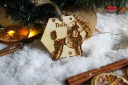 Poodle Personalised Wooden Bauble Ornament Dog Name Breed Gift Quirky Rustic Laser Wood Burned Ornate Lover Pet Decoration - thumbnail 1