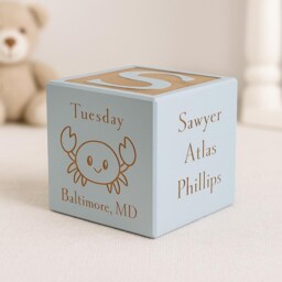 Baby Name Block - Custom Engraved Maple Keepsake Personalized Newborn Cube - thumbnail 2
